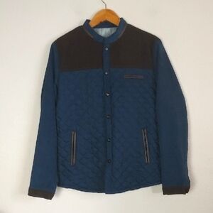 Men's Quilted Jacket Button Front Blue Size Small